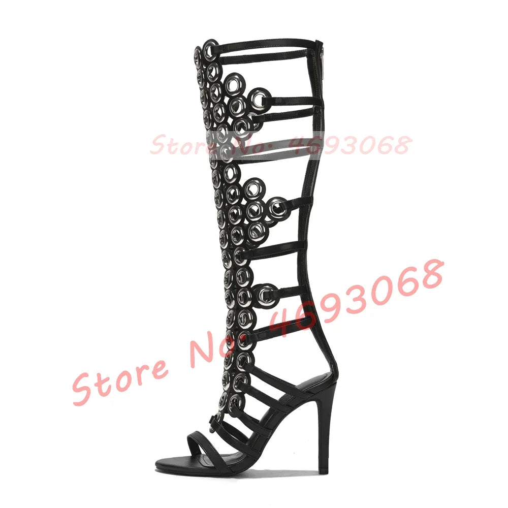 Metal Ring Strappy High Heels